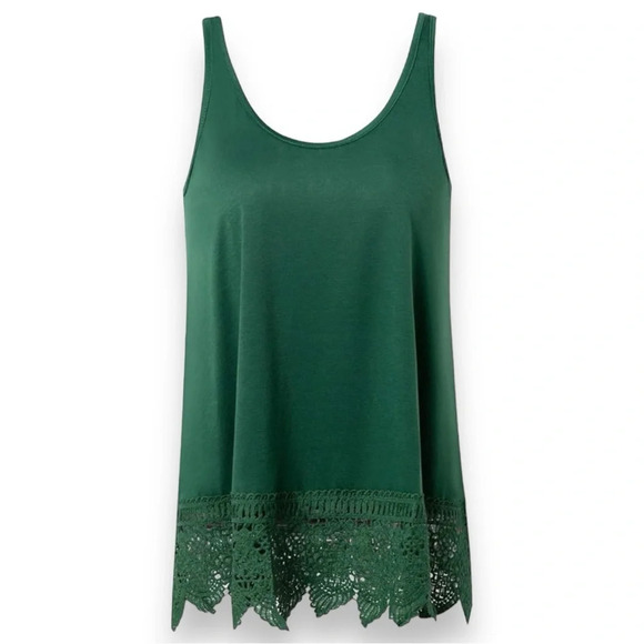 Women's Green Round Neck Relaxed Fit Sleeveless Tunic Lace‎ Trim Small | GUC - Picture 1 of 6